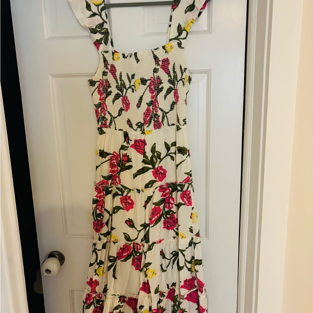 Vineyard Vines Floral Midi Dress - Pink, Green, Yellow